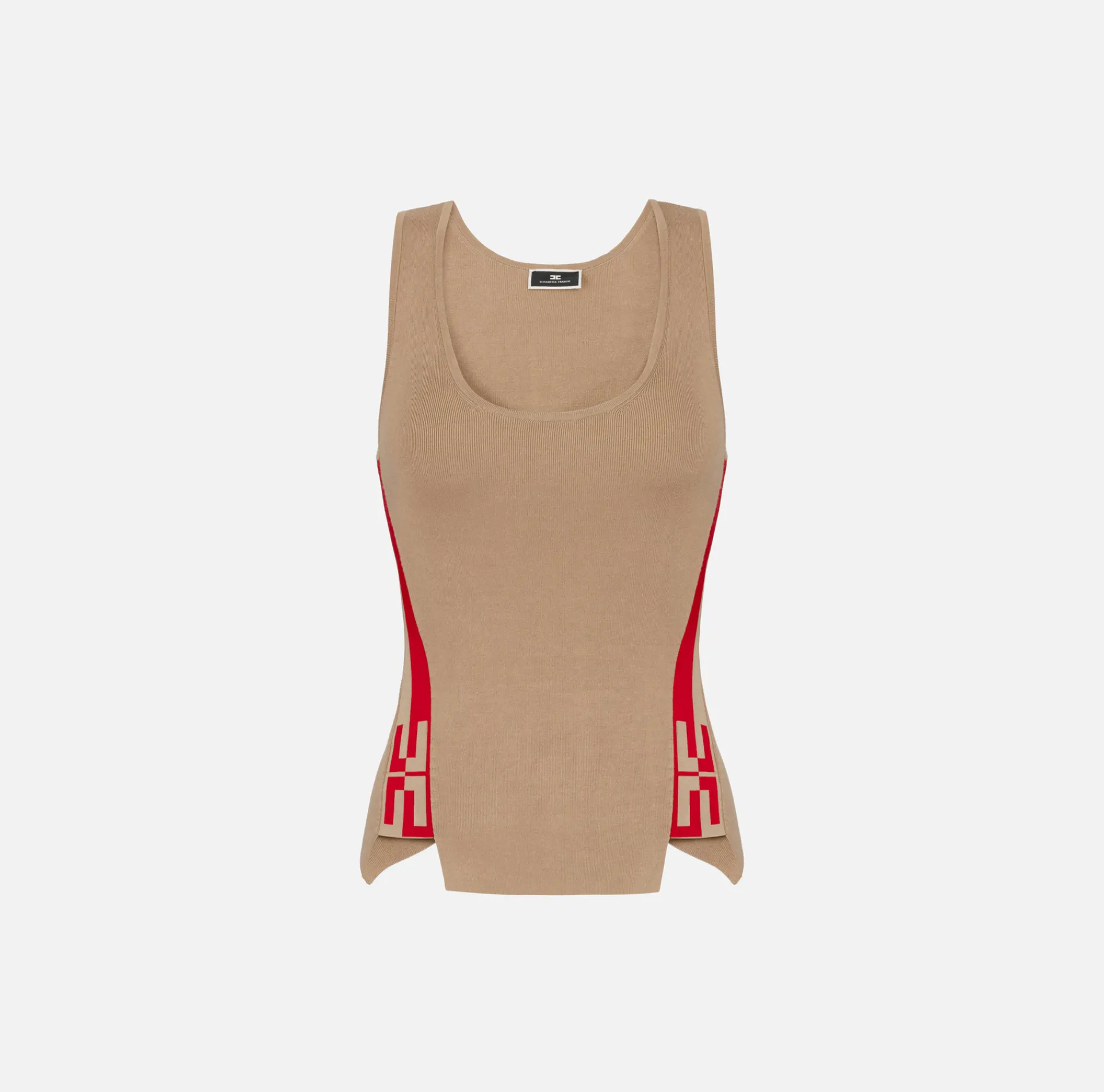 Elisabetta Franchi Top And T-Shirts|Viscose top with logoed bands Camel/RedPassion
