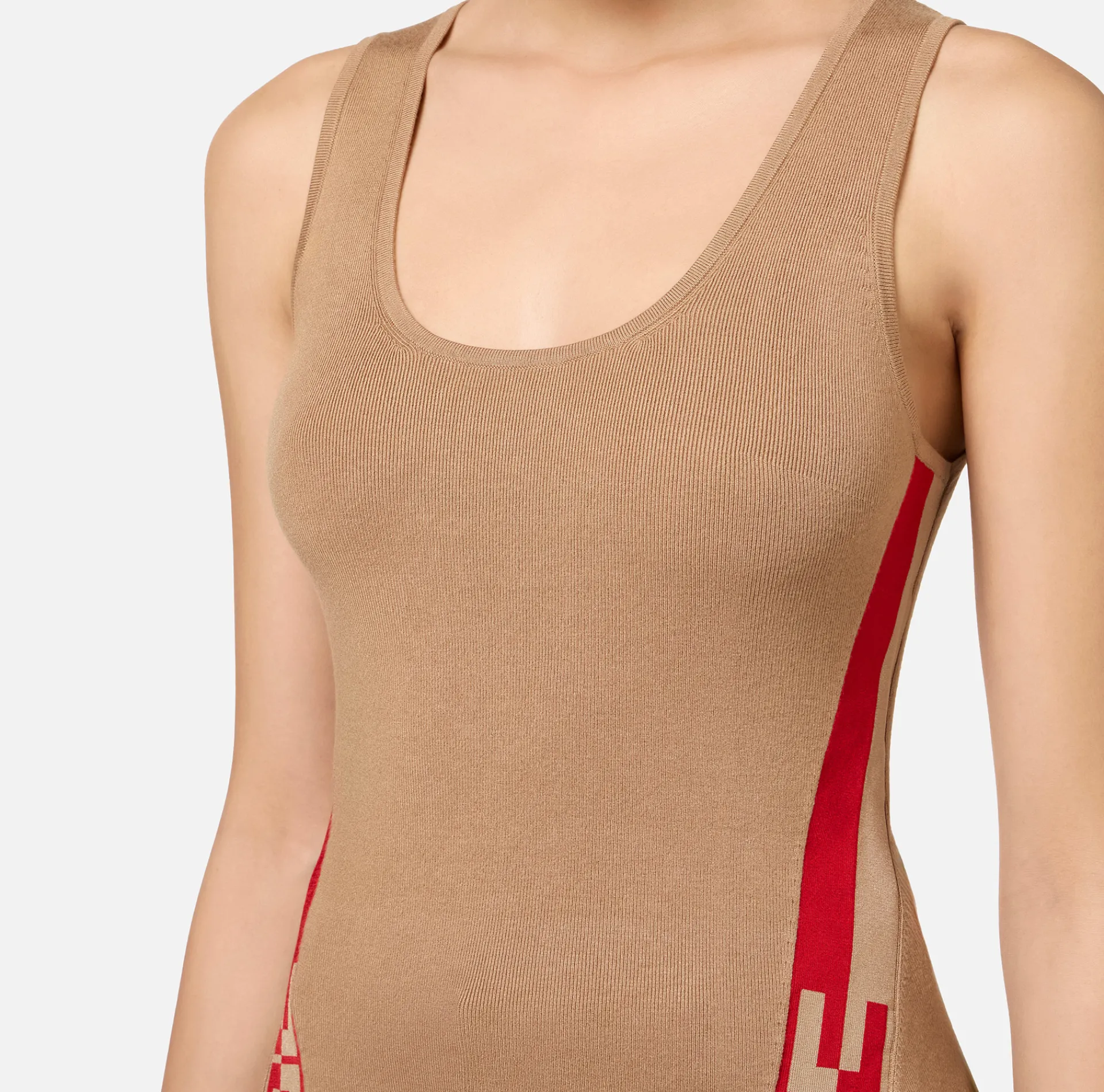 Elisabetta Franchi Top And T-Shirts|Viscose top with logoed bands Camel/RedPassion