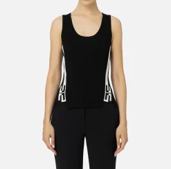 Elisabetta Franchi Top And T-Shirts|Viscose top with logoed bands Black/Butter