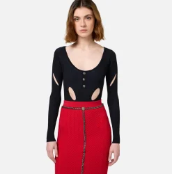 Elisabetta Franchi Top And T-Shirts|Viscose-blend bodysuit with cut-outs Black/Navy