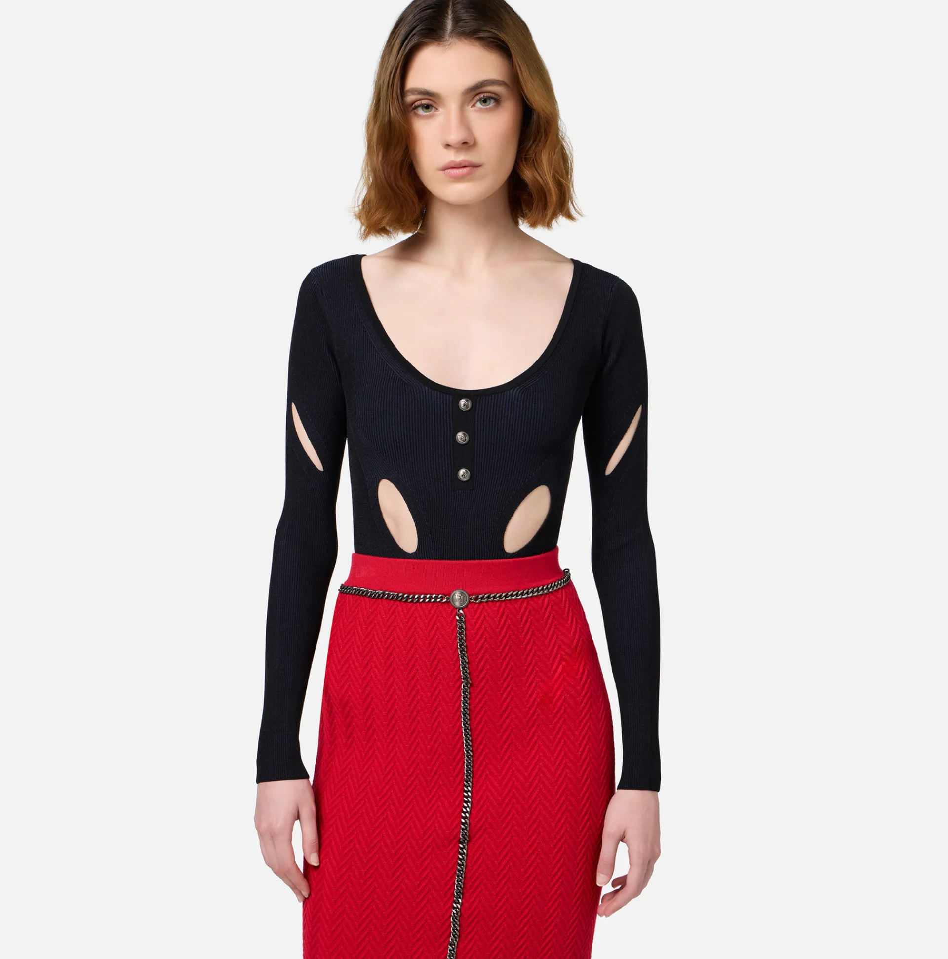 Elisabetta Franchi Top And T-Shirts|Viscose-blend bodysuit with cut-outs Black/Navy