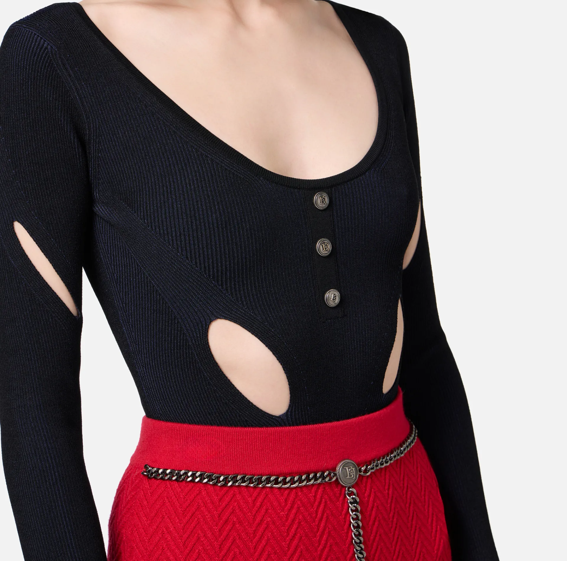 Elisabetta Franchi Top And T-Shirts|Viscose-blend bodysuit with cut-outs Black/Navy
