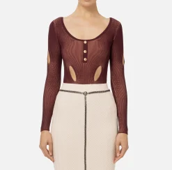Elisabetta Franchi Top And T-Shirts|Viscose-blend bodysuit with cut-outs RougeNoir/Blush