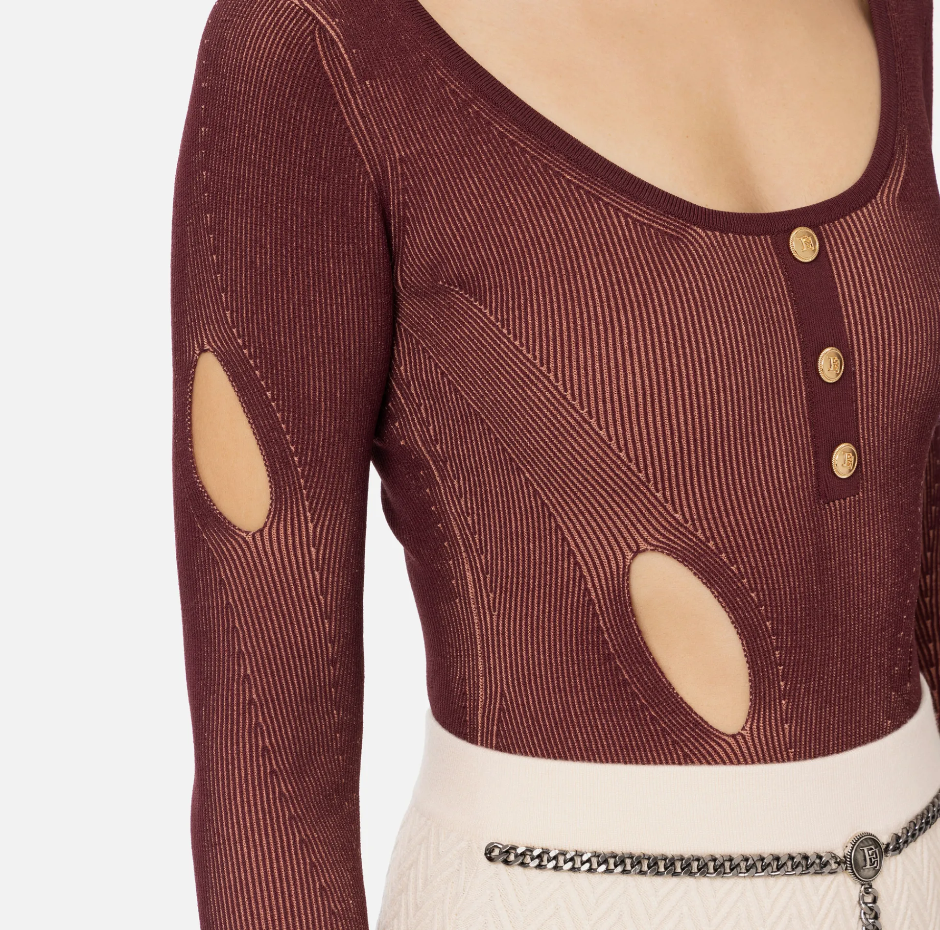 Elisabetta Franchi Top And T-Shirts|Viscose-blend bodysuit with cut-outs RougeNoir/Blush