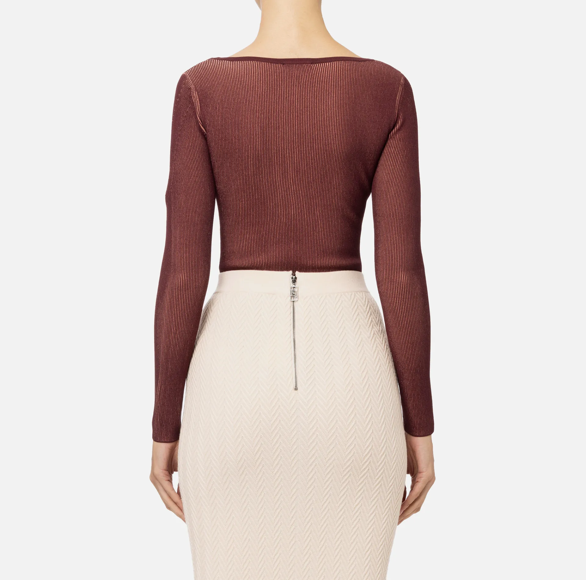 Elisabetta Franchi Top And T-Shirts|Viscose-blend bodysuit with cut-outs RougeNoir/Blush
