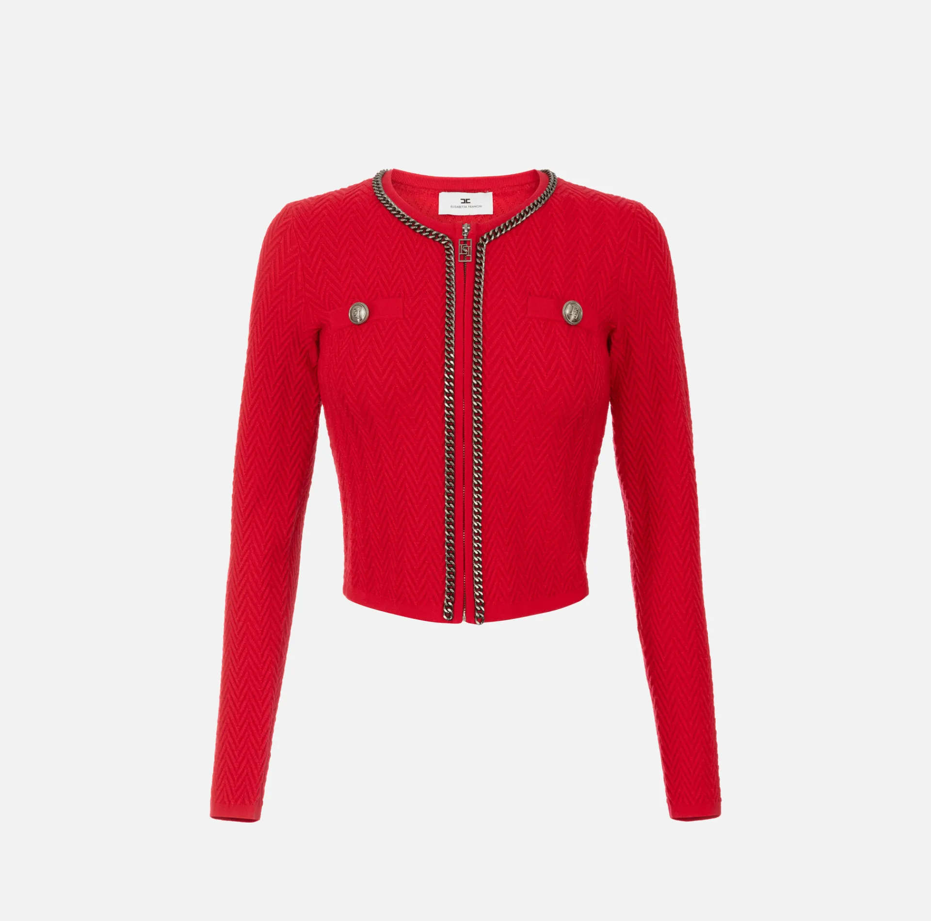 Elisabetta Franchi Knitwear And Sweatshirts|Viscose-blend cardigan with herringbone stitch RedPassion