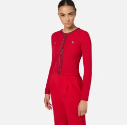 Elisabetta Franchi Knitwear And Sweatshirts|Viscose-blend cardigan with herringbone stitch RedPassion
