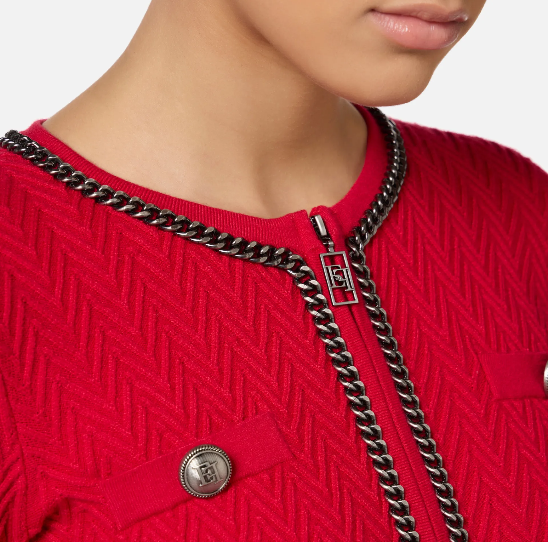 Elisabetta Franchi Knitwear And Sweatshirts|Viscose-blend cardigan with herringbone stitch RedPassion