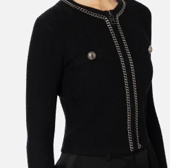 Elisabetta Franchi Knitwear And Sweatshirts|Viscose-blend cardigan with herringbone stitch Black