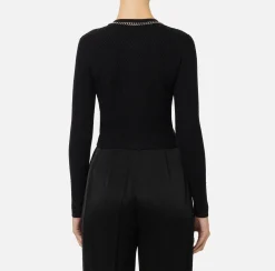 Elisabetta Franchi Knitwear And Sweatshirts|Viscose-blend cardigan with herringbone stitch Black
