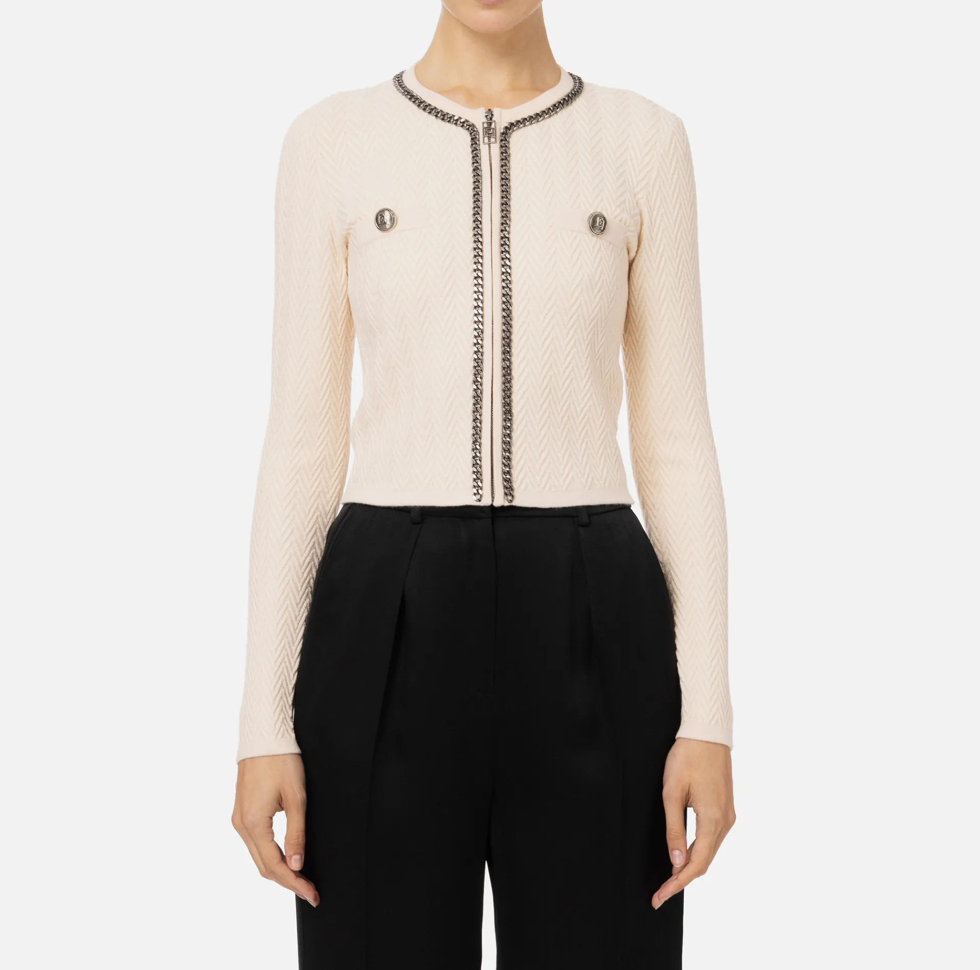 Elisabetta Franchi Knitwear And Sweatshirts|Viscose-blend cardigan with herringbone stitch Butter