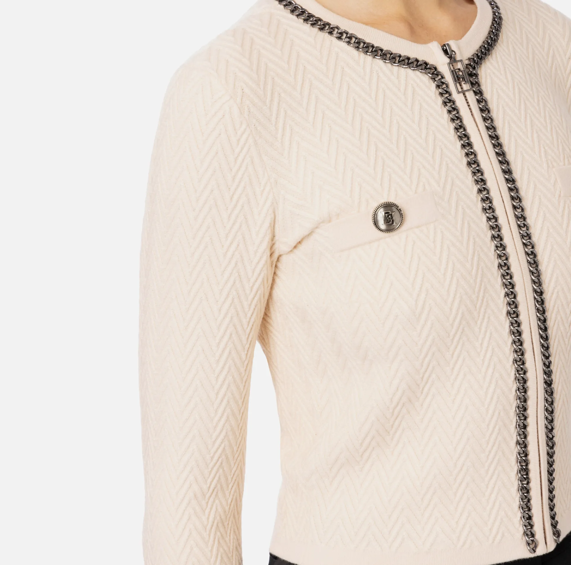 Elisabetta Franchi Knitwear And Sweatshirts|Viscose-blend cardigan with herringbone stitch Butter