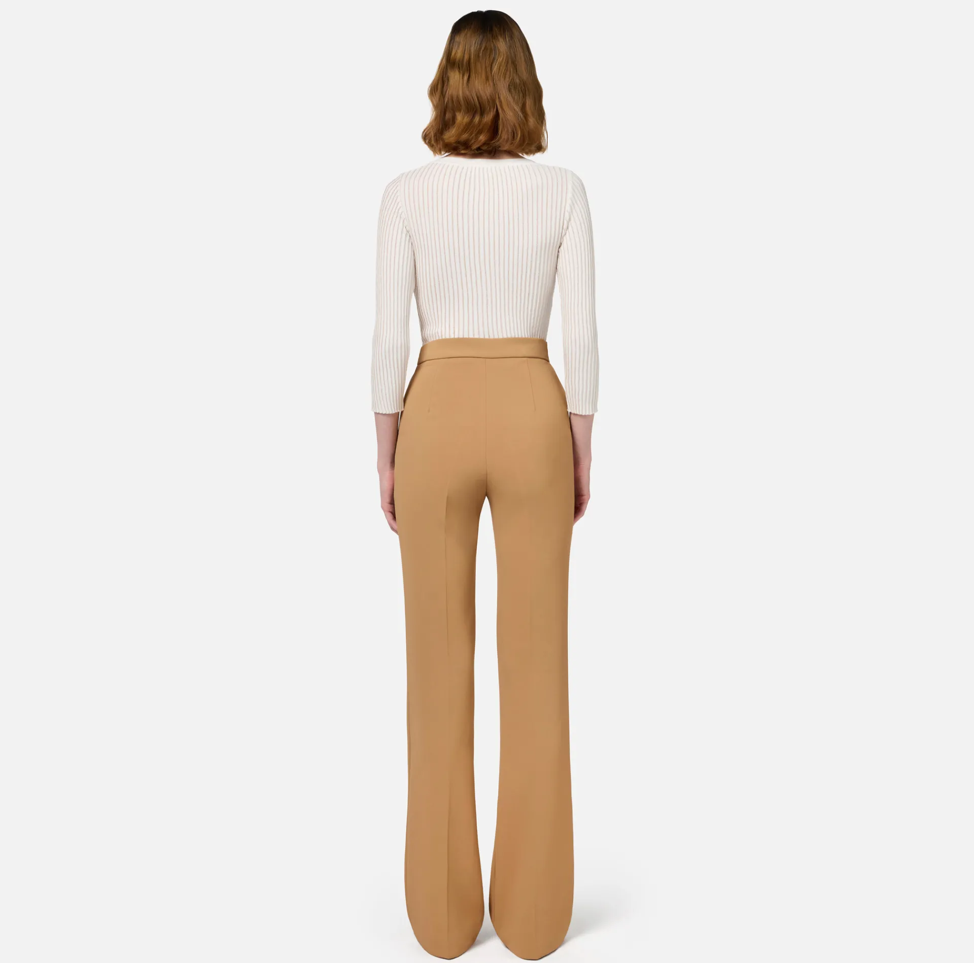 Elisabetta Franchi Knitwear And Sweatshirts|V-neck top in narrow-ribbed lurex and viscose fabric Ivory