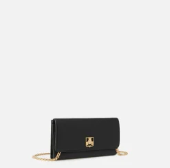 Elisabetta Franchi Clutch|Wallets|Wallet in synthetic material with golden metal shield Black
