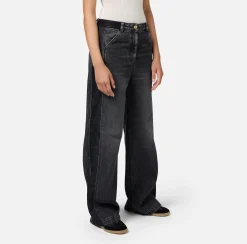 Elisabetta Franchi Jeans|Wide leg cotton jeans with nylon inserts Blackdenim