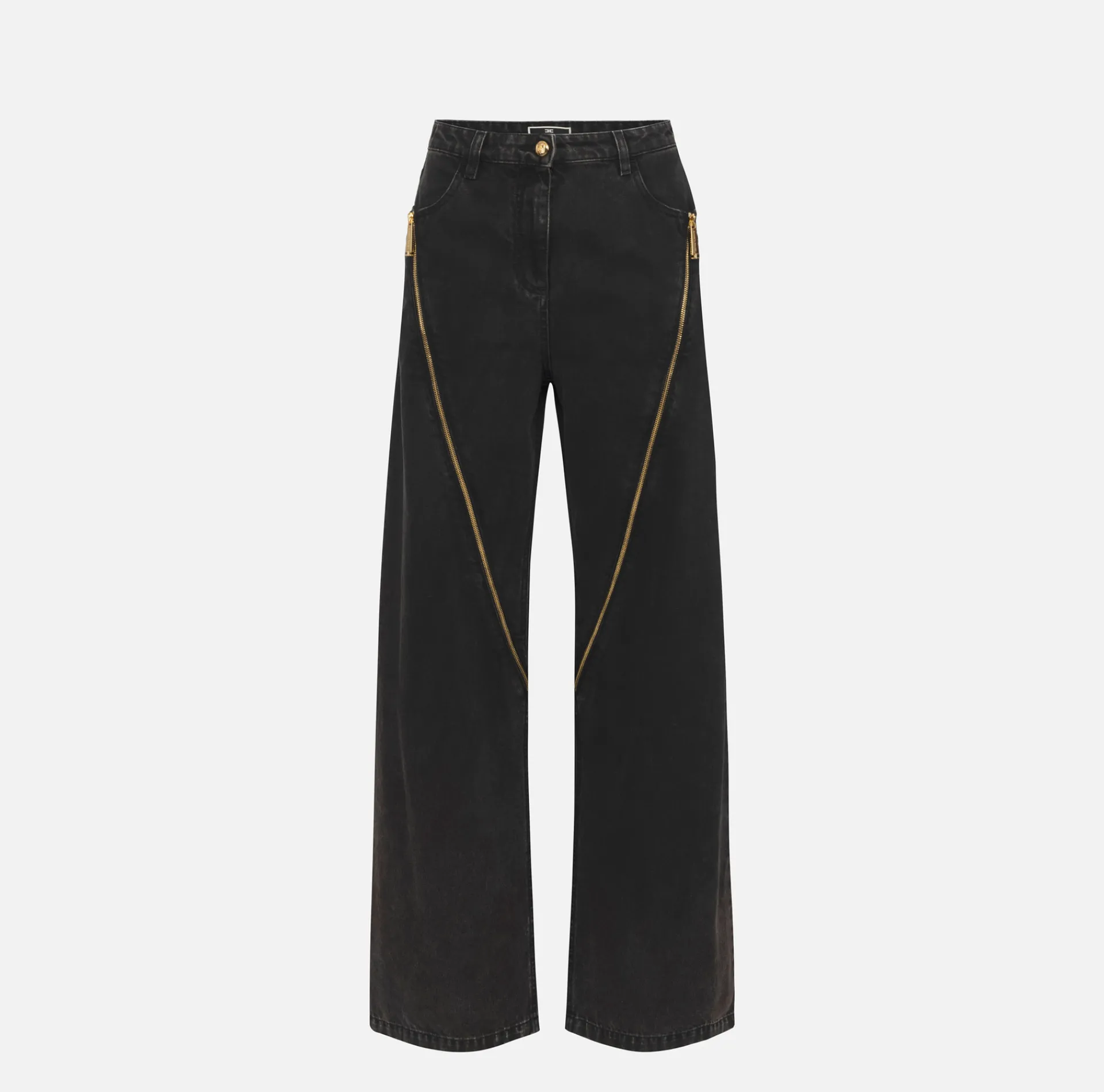 Elisabetta Franchi Jeans|Wide leg cotton jeans with zip Black