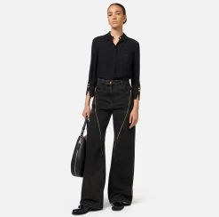 Elisabetta Franchi Jeans|Wide leg cotton jeans with zip Black