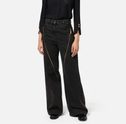 Elisabetta Franchi Jeans|Wide leg cotton jeans with zip Black