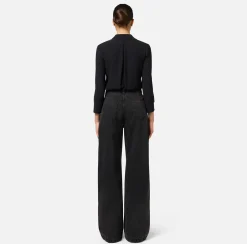Elisabetta Franchi Jeans|Wide leg cotton jeans with zip Black