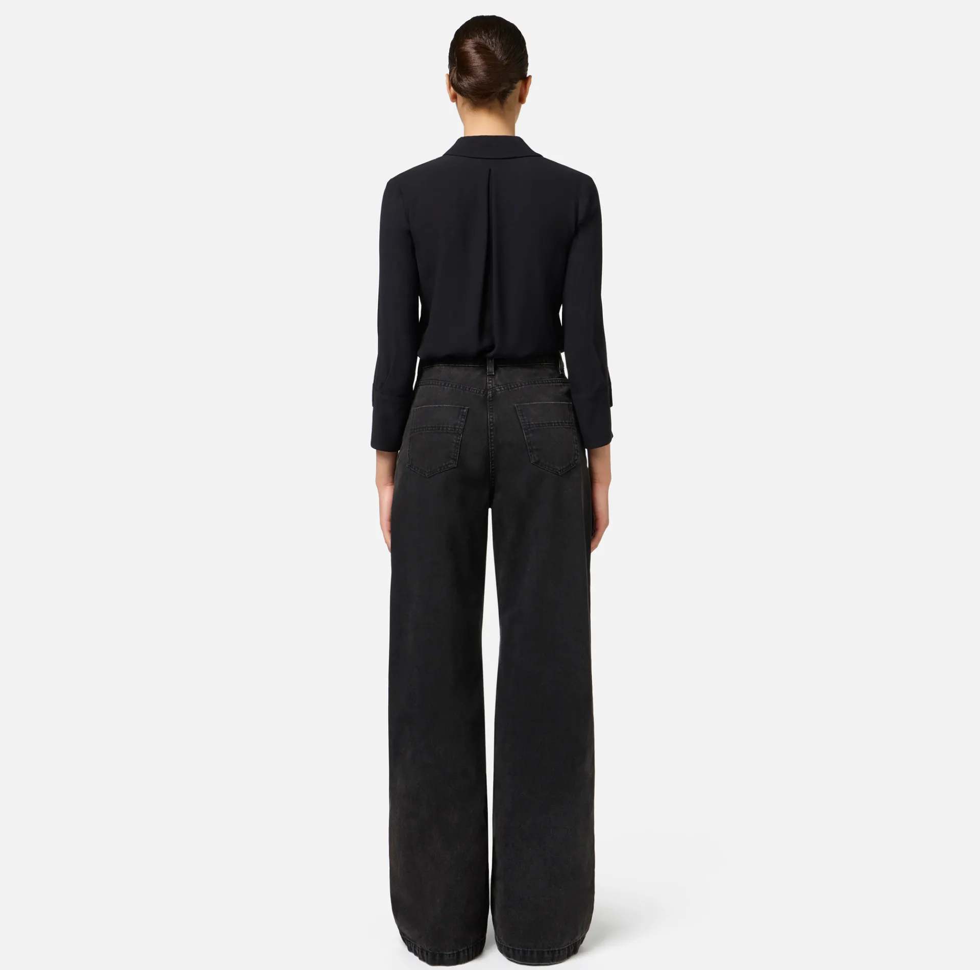 Elisabetta Franchi Jeans|Wide leg cotton jeans with zip Black