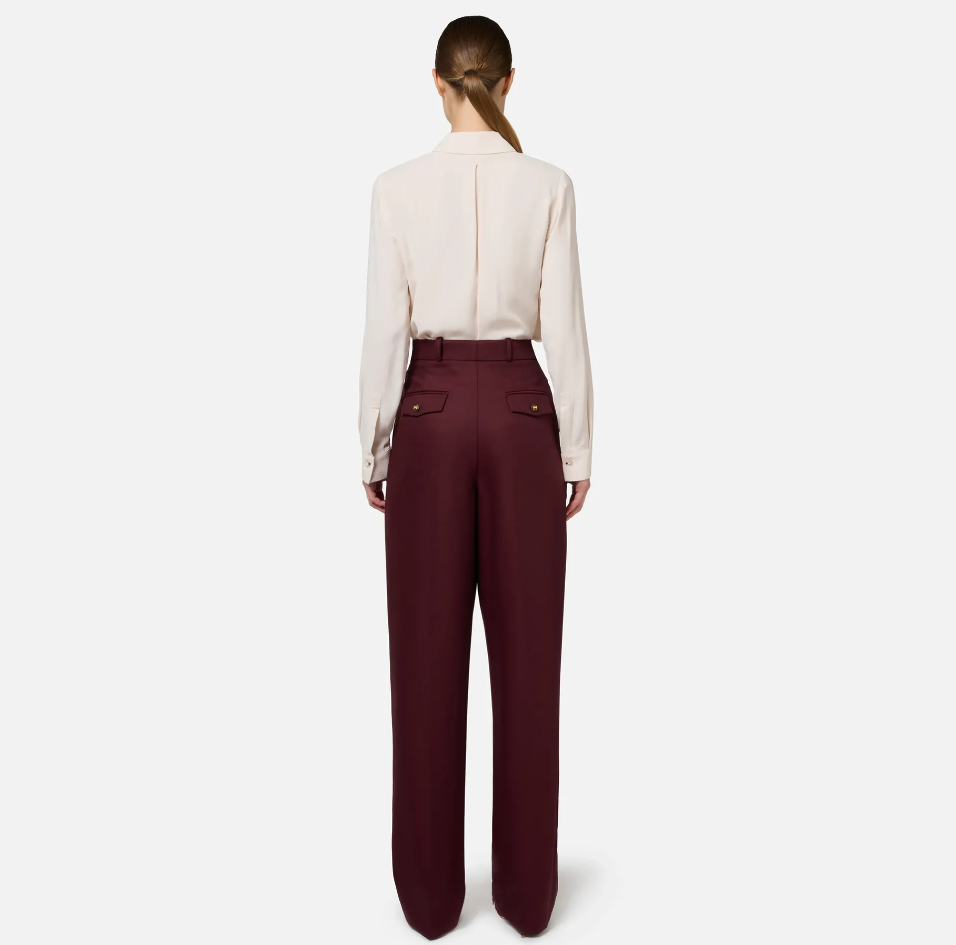 Elisabetta Franchi Trousers And Shorts|Wide leg trousers with double darts in stretch cool wool fabric RougeNoir