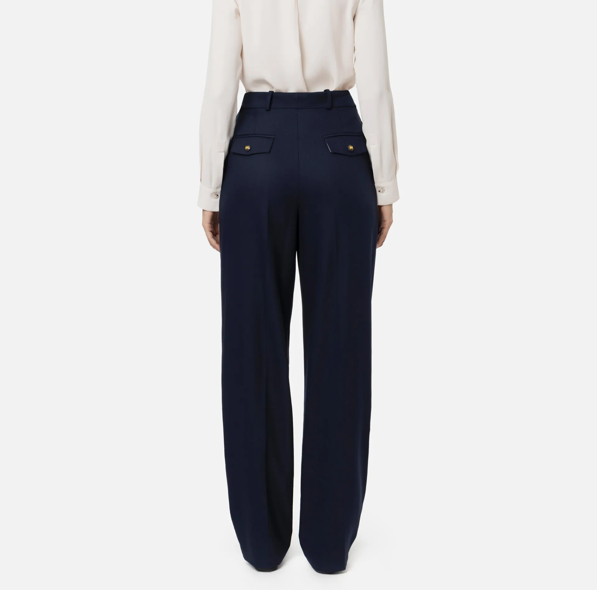 Elisabetta Franchi Trousers And Shorts|Wide leg trousers with double darts in stretch cool wool fabric Navy