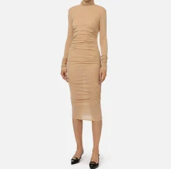 Elisabetta Franchi Midi Dresses|Dresses|Wool and jersey midi dress with logo Cappuccino