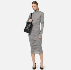 Elisabetta Franchi Midi Dresses|Dresses|Wool and jersey midi dress with logo