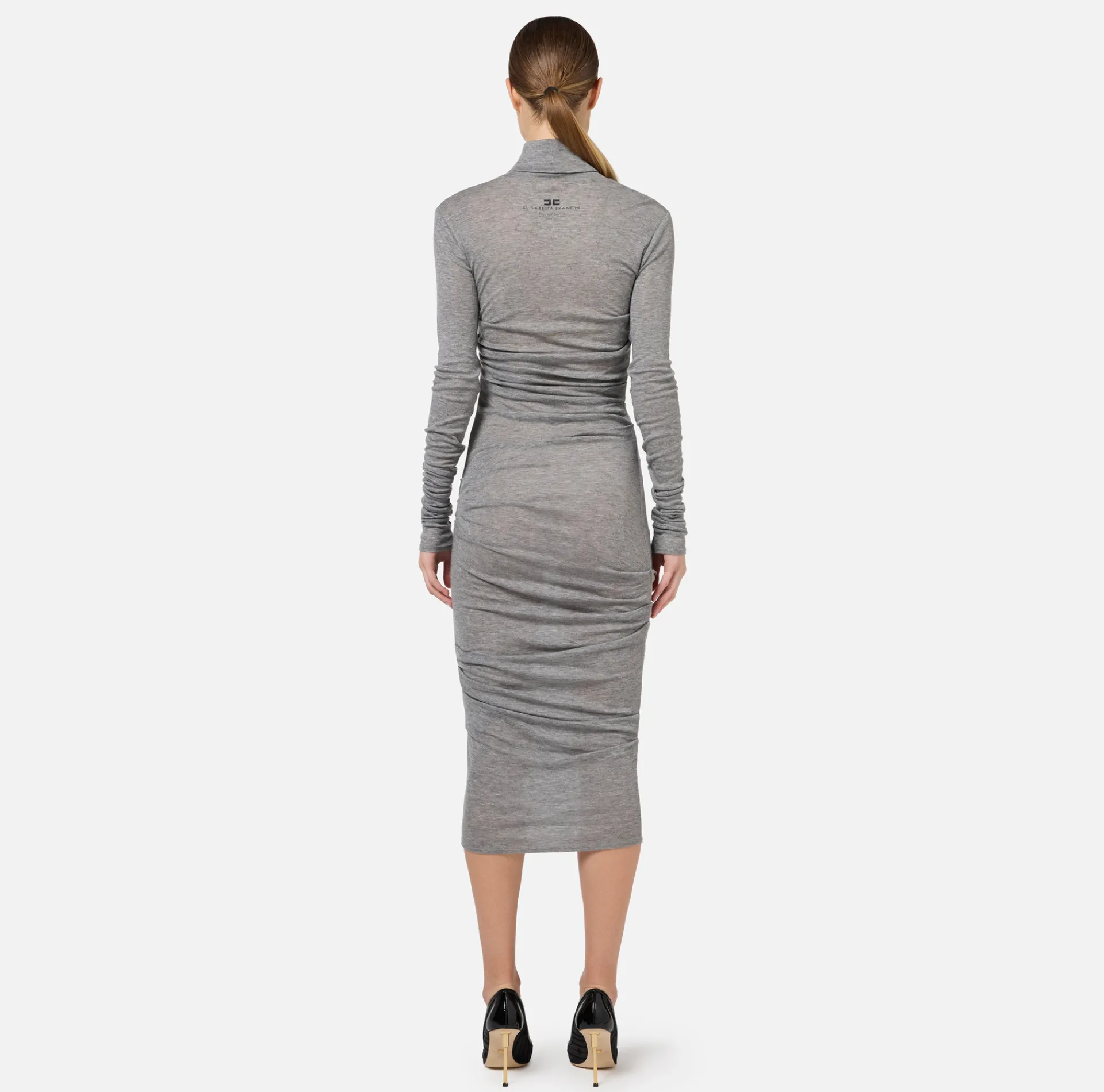 Elisabetta Franchi Midi Dresses|Dresses|Wool and jersey midi dress with logo