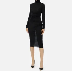 Elisabetta Franchi Midi Dresses|Dresses|Wool and jersey midi dress with logo Black