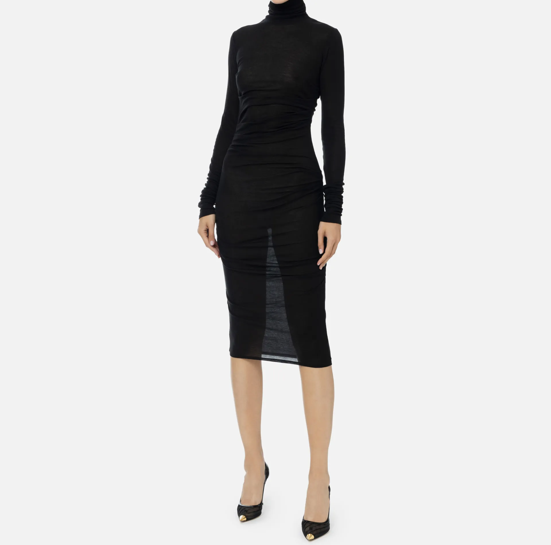Elisabetta Franchi Midi Dresses|Dresses|Wool and jersey midi dress with logo Black