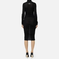 Elisabetta Franchi Midi Dresses|Dresses|Wool and jersey midi dress with logo Black