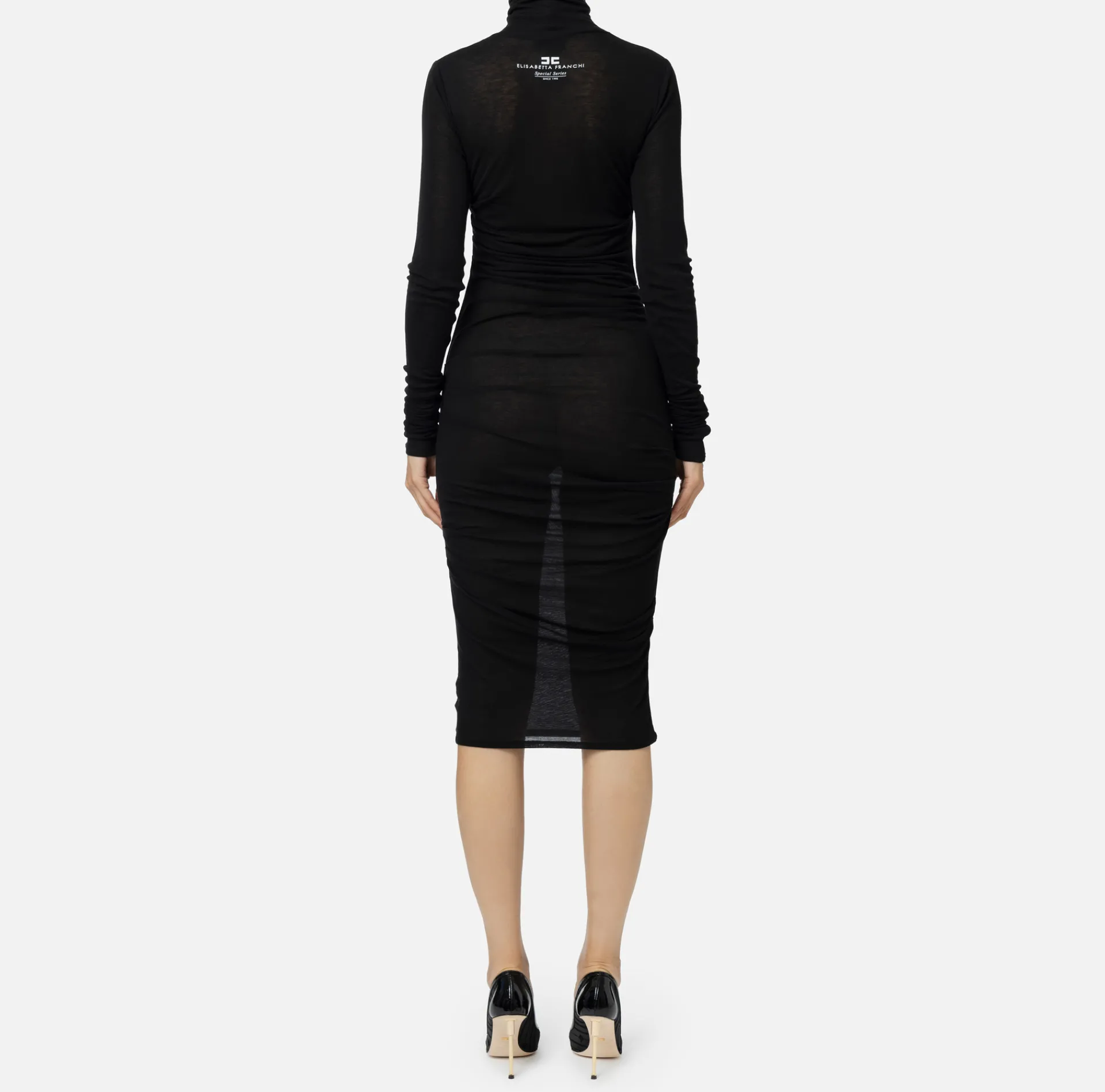 Elisabetta Franchi Midi Dresses|Dresses|Wool and jersey midi dress with logo Black
