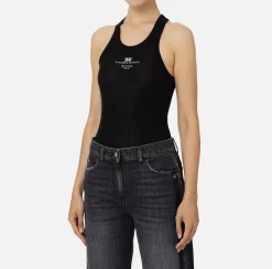 Elisabetta Franchi Top And T-Shirts|Wool and jersey top with logo Black