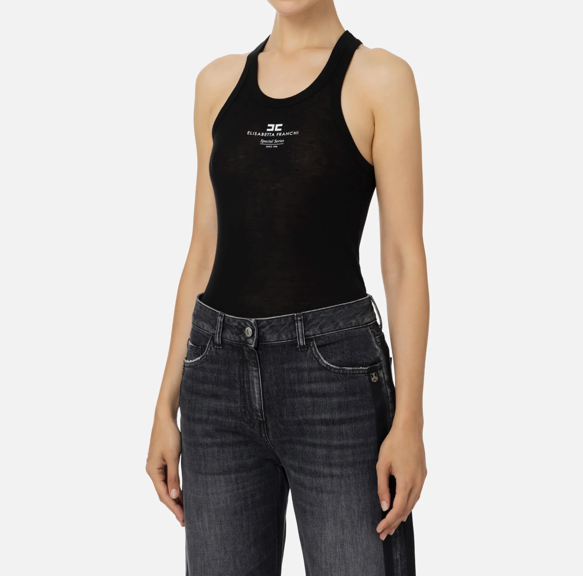 Elisabetta Franchi Top And T-Shirts|Wool and jersey top with logo Black