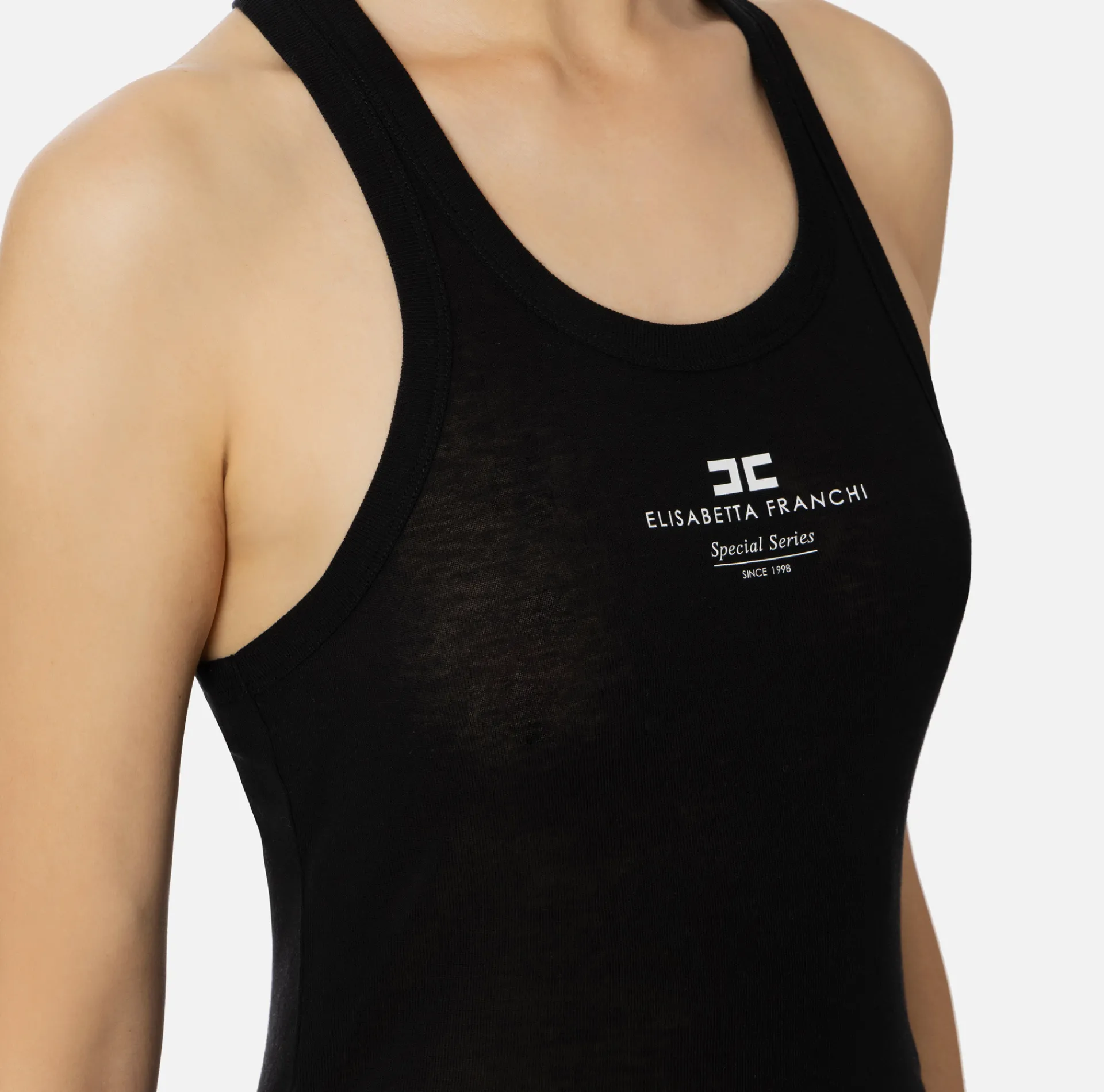 Elisabetta Franchi Top And T-Shirts|Wool and jersey top with logo Black