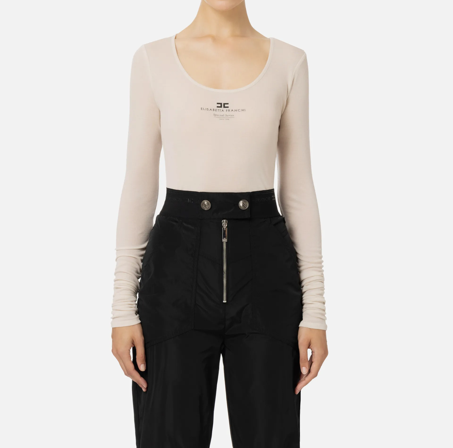 Elisabetta Franchi Top And T-Shirts|Wool and jersey top with logo Latex