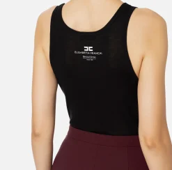Elisabetta Franchi Top And T-Shirts|Wool and jersey top with logo Black