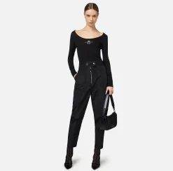 Elisabetta Franchi Top And T-Shirts|Wool and jersey top with logo Black