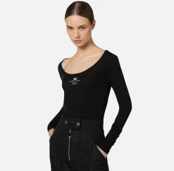 Elisabetta Franchi Top And T-Shirts|Wool and jersey top with logo Black