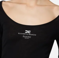 Elisabetta Franchi Top And T-Shirts|Wool and jersey top with logo Black