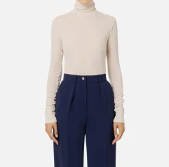 Elisabetta Franchi Top And T-Shirts|Wool and jersey turtleneck with logo Latex
