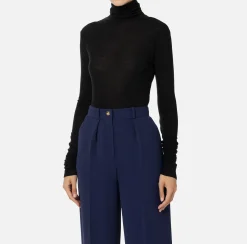 Elisabetta Franchi Top And T-Shirts|Wool and jersey turtleneck with logo Black
