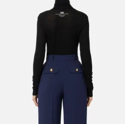 Elisabetta Franchi Top And T-Shirts|Wool and jersey turtleneck with logo Black