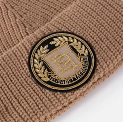 Elisabetta Franchi Hats|Wool beanie with logo patch Camel