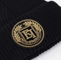 Elisabetta Franchi Hats|Wool beanie with logo patch Black