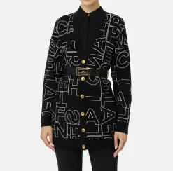 Elisabetta Franchi Knitwear And Sweatshirts|Wool blend cardigan with lettering Black/Butter