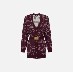 Elisabetta Franchi Knitwear And Sweatshirts|Wool blend cardigan with lettering RougeNoir/Butter