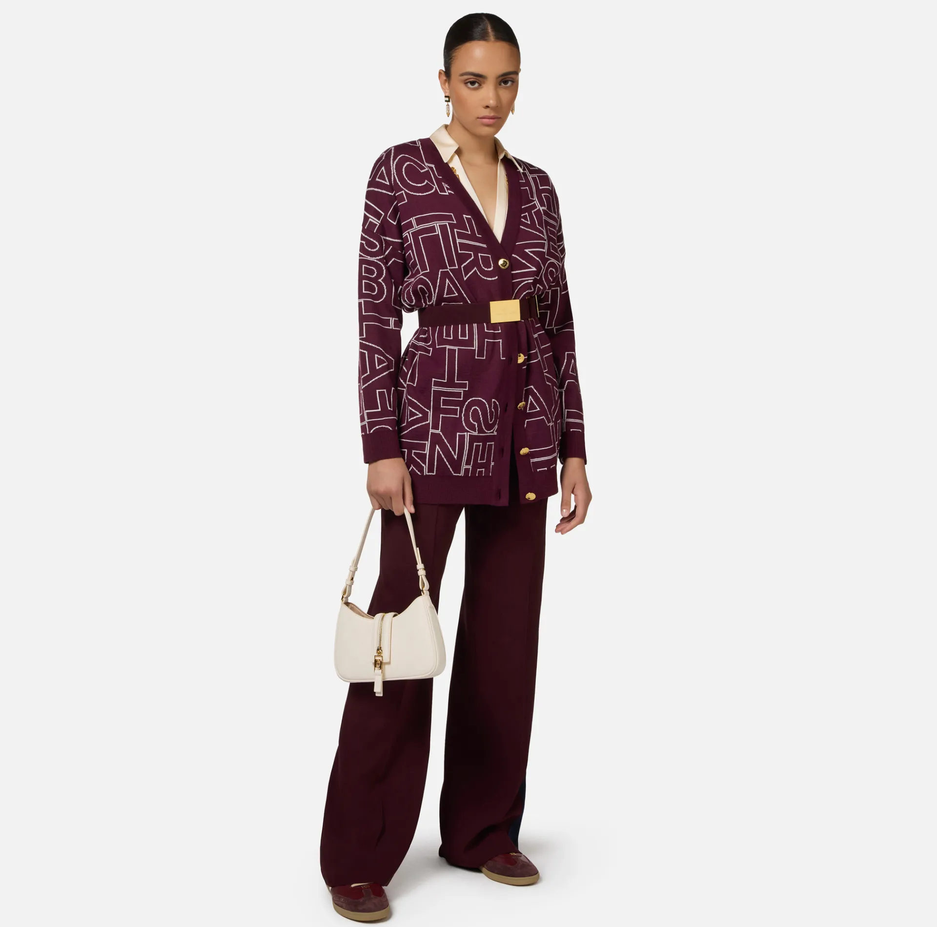 Elisabetta Franchi Knitwear And Sweatshirts|Wool blend cardigan with lettering RougeNoir/Butter