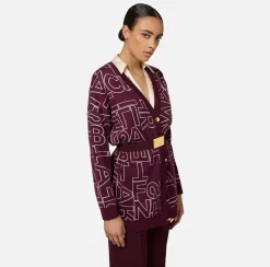 Elisabetta Franchi Knitwear And Sweatshirts|Wool blend cardigan with lettering RougeNoir/Butter